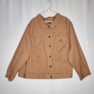 Jessica London Trucker‎ Denim Jacket Women Plus 32 Brown Pocket Button Collar